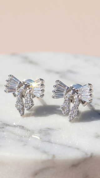 Bow Baguette Cut Crystal Stud Earrings