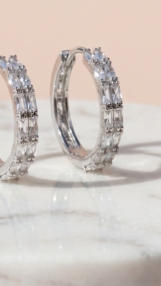 Huggie Baguette Cut Crystal Earrings