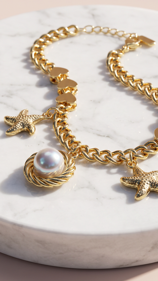 Starfish & Pearl Gold Plated Charm Bracelet