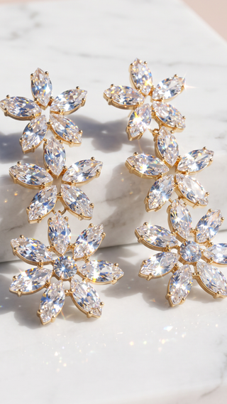 Flower Crystal Drop & Dangle Statement Earrings