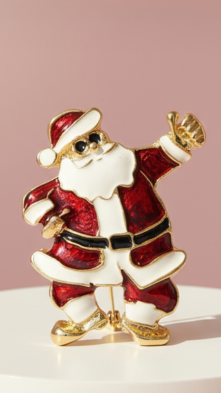 Happy Santa Claus Festive Christmas Brooch