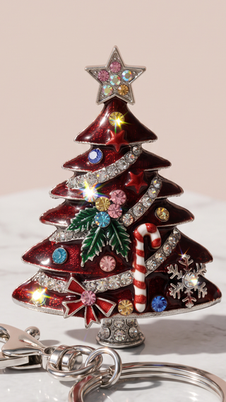 Candy Cane Christmas Tree Festive Key Ring & Bag Charm