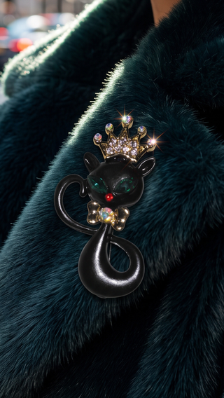 Black Cat Crystal Statement Brooch Pin