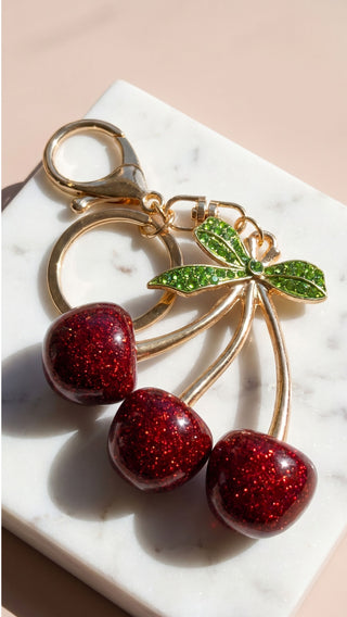 Glitter Cherry Crystal Key Ring & Bag Charm