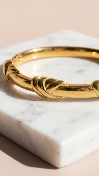 Gold Plated Steel Knot Hinged Bracelet Bangle