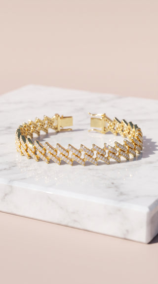 Gold Lightning Bolt Iced Out Cuban Link Bracelet