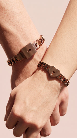 Interlocking Lock & Heart Couple Bracelet Set