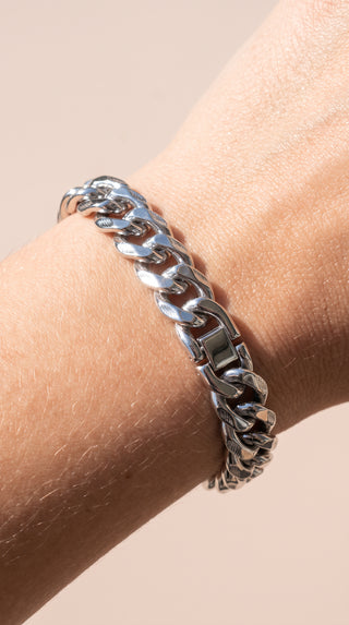 Silver Stainless Steel Heavy Curb Link Chain Bracelet
