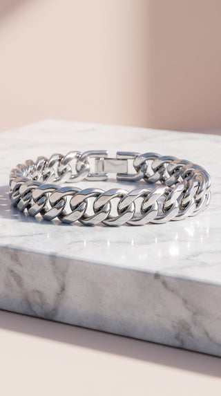 Silver Stainless Steel Heavy Curb Link Chain Bracelet