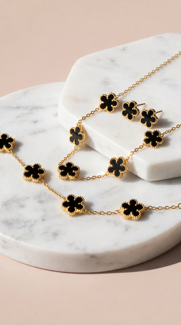 Clover Necklace, Bracelet & Earrings Stainless Steel Set