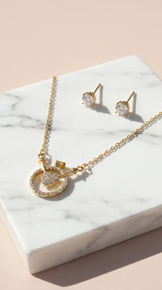 Crystal Heart Pendant Necklace & Earring Set