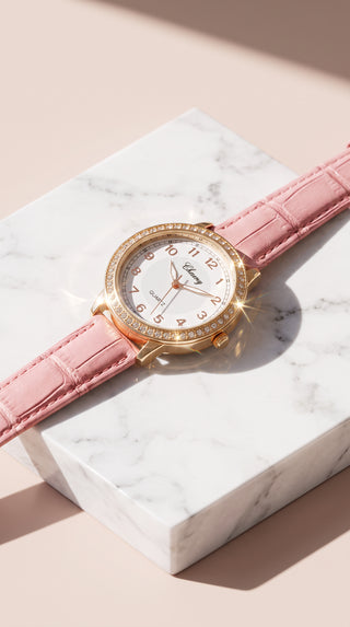 Crystal Bezel Leather Strap Watch