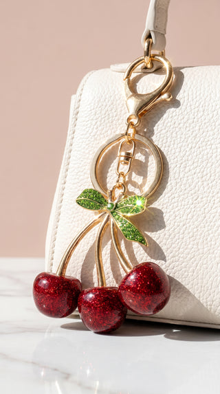 Glitter Cherry Crystal Key Ring & Bag Charm