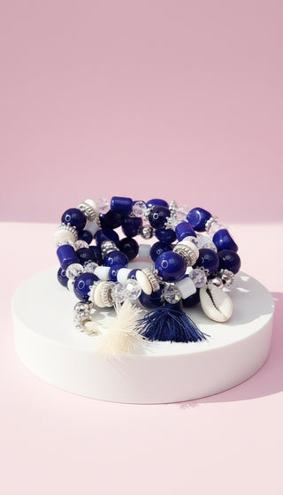 Shell & Tassel Charm Ceramic Beaded Bracelet Set