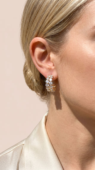 Round Cut Crystal Gold Plated Huggie Hoop Earrings