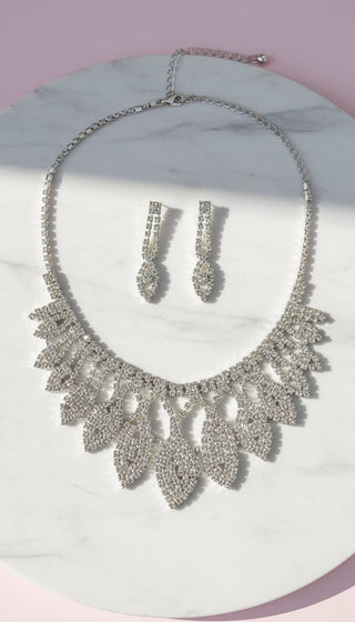Teardrop Fringed Crystal Statement Necklace & Earrings Set