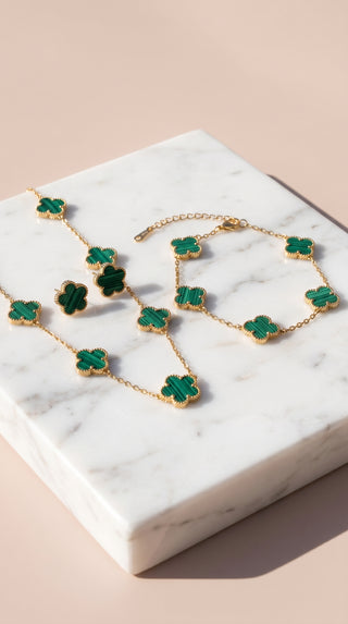 Clover Necklace, Bracelet & Earrings Stainless Steel Set