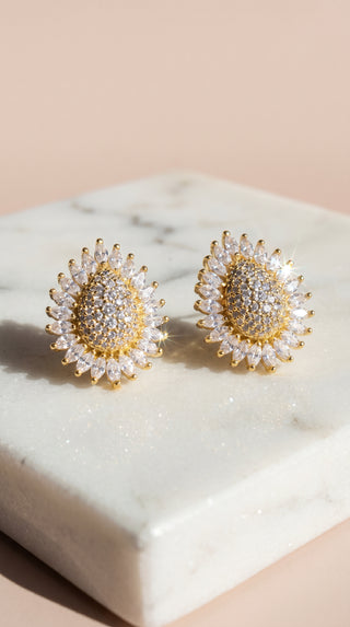Sunburst Oval Crystal Stud Earrings