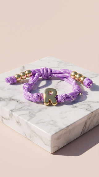 Gold Charm Initial Knotty Pull-Tie Bracelet