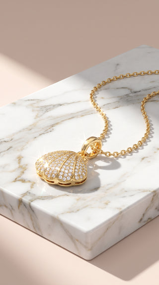 Sea Shell & Pearl Gold Plated Pendant Necklace
