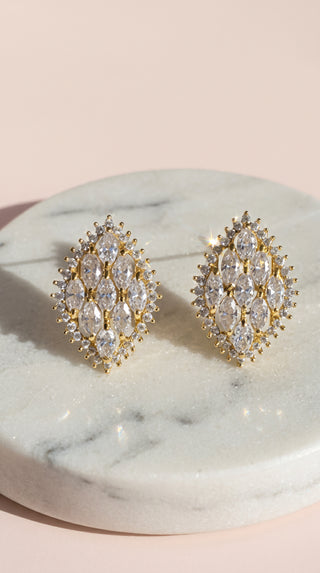 Curved Oval Crystal Stud Earrings