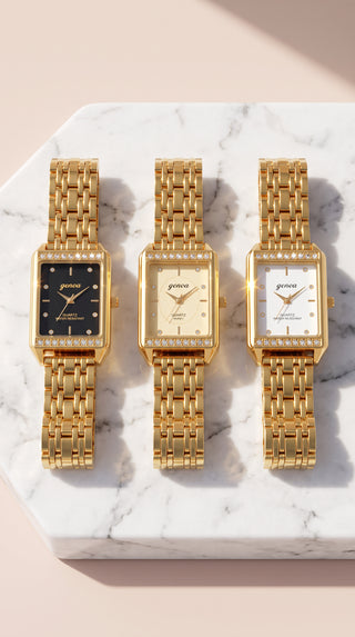 Crystal Bezel Rectangular Bracelet Watch