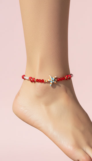 Starfish Beaded Pull Tie Anklet