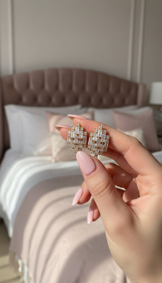 Curved Crystal Graduated Stud Earrings