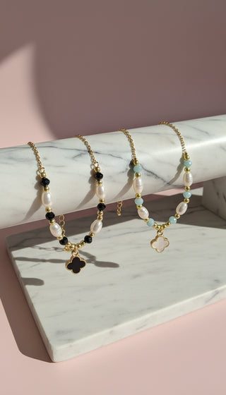 Clover & Pearl Beaded Pull Tie Anklet