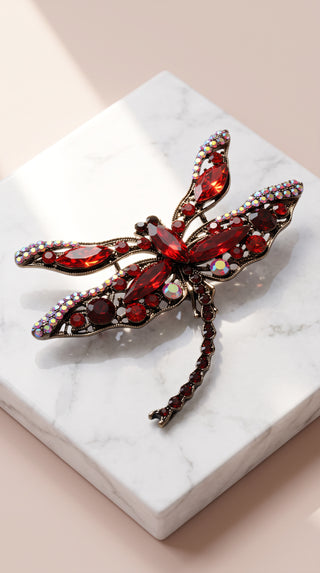 Red Dragonfly Crystal Brooch Pin