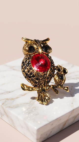 Mama & Baby Owl Crystal Brooch Pin