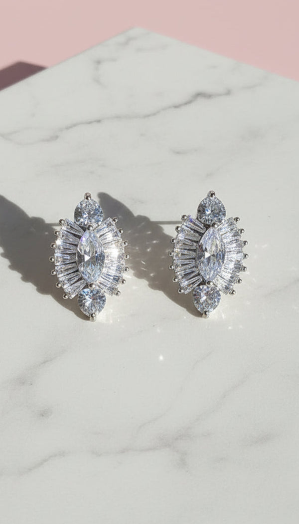 Baguette Cut Crystal Cluster Stud Earrings