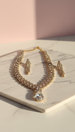Teardrop Statement Crystal Necklace & Earrings Set