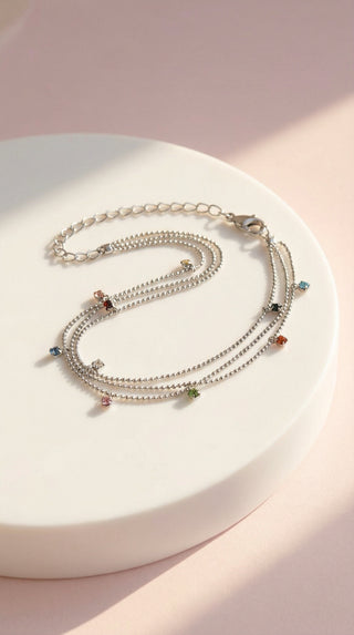 Rainbow Gem Layered Crystal Anklet