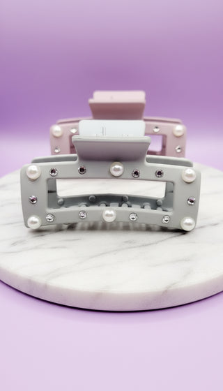Pearl & Rhinestone Matte Square Hair Clamps Pack of 12