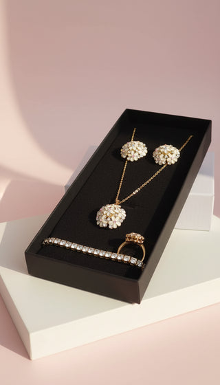 Cluster Crystal Necklace, Bracelet, Earrings & Ring Set With Gift Box