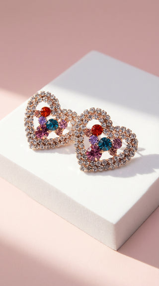 Heart Crystal Non Pierced Clip On Earrings