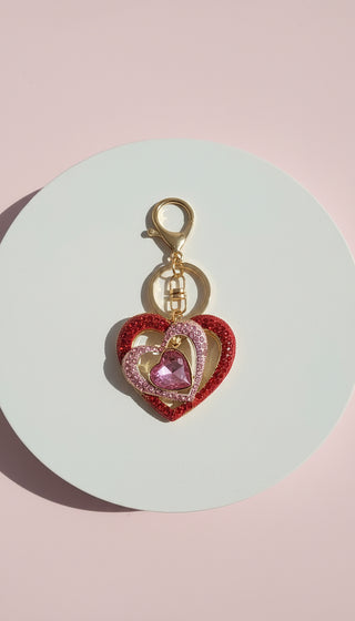 Layered Heart Crystal Key Ring & Bag Charm