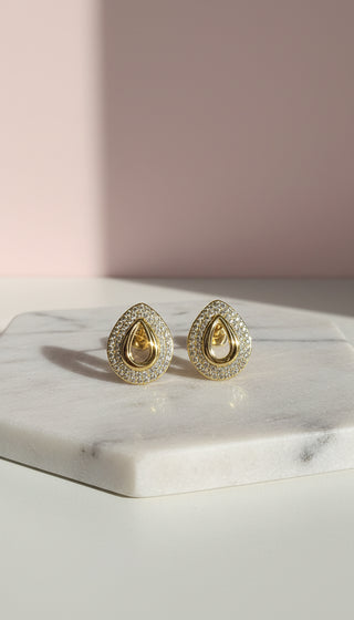Curved Oval Cut Out Crystal Stud Earrings