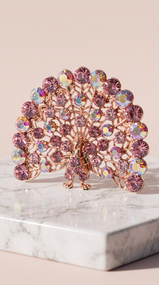 Pink and Blue Crystal Peacock Brooch