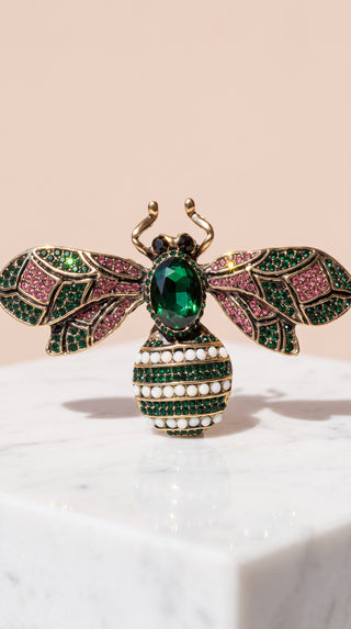 Deco Style Crystal Bee Oversized Brooch