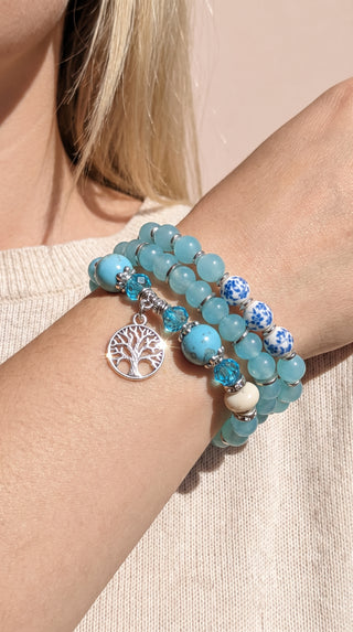Silver Tree Of Life Beaded Bracelet Stacking Set