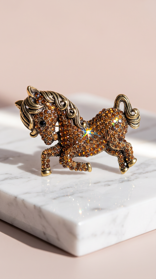 Prancing Pony Crystal Brooch Pin