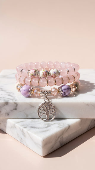 Silver Tree Of Life Beaded Bracelet Stacking Set
