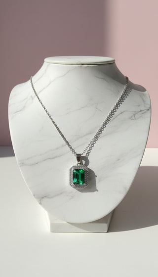 Waterproof Baguette Cut Crystal Pendant Necklace