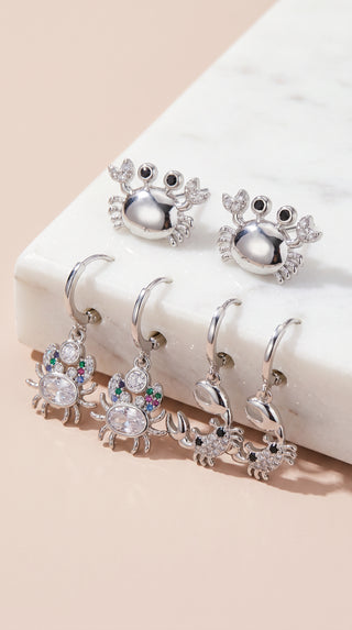 6 Pieces Crystal Crab Gold Plated Huggie Hoop Drop & Dangle Earrings