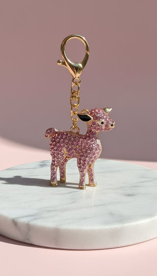 Pink Crystal Calf Key Ring & Bag Charm