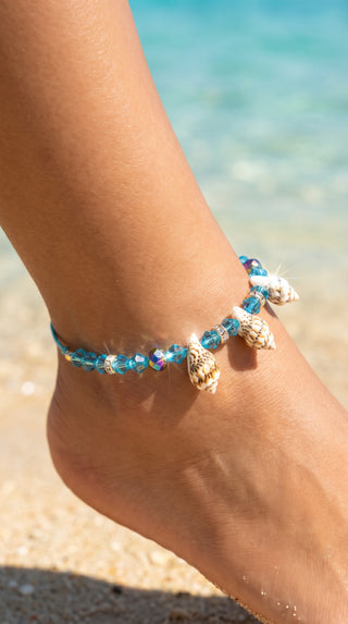 Beaded Shell Faceted Pull Tie Anklet