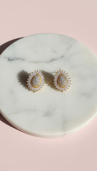 Starburst Oval Crystal Stud Earrings