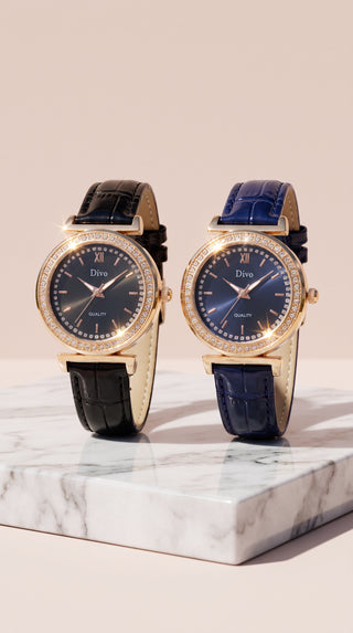 Crystal Bezel Women's Quartz Watch – Crocodile Pattern Strap